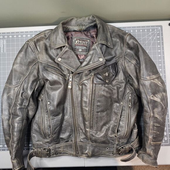 Vintage Xpert Leather Jacket Large Armor Harley Made With Kevlar Insulated Read